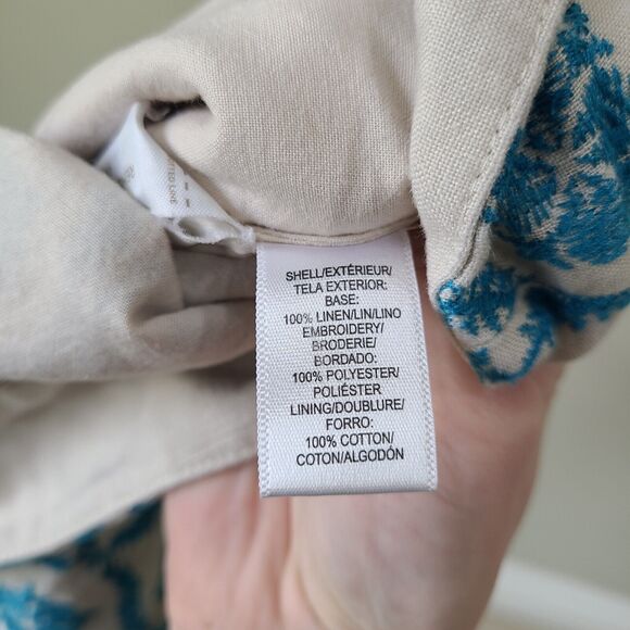 Loft Womens The Riviera Short Size 10 Woven Embroidered Floral Blue Tan Linen - Picture 6 of 10